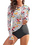 WOWENY Damen Schwimmshirt Langarm 1/4 Zip badeshirt Rashguard Sonnenschutz...