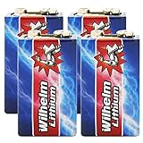 4 x Wilhelm Lithium 9V Block Batterie Rauchmelder Feuermelder 6LR61 9 Volt...