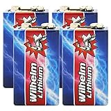 4 x Wilhelm Lithium 9V Block Batterie Rauchmelder Feuermelder 6LR61 9 Volt...