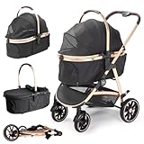 DAISTERN Hundebuggy klappbar bis 25KG, Leichter Alu-Rahmen, 360°schwenkbares...