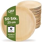 Leef 50x Palmblatt Teller rund - Einweggeschirr kompostierbar und naturbelassen...