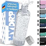 HYDROP® TESTSIEGER Glasflasche 1 Liter mit Schutzhülle bruchsicher -...