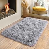 BSGIFT Teppich Hochflor Flauschig 60x110 Läufer Grau, Shaggy Langflor Teppich...