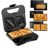 LEHMANN Sandwichmaker 3 in 1, Multifunktionsgerät mit austauschbaren Platten -...