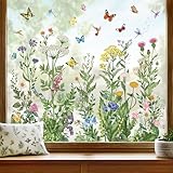 wondever Fenstersticker Frühling Wildblumen Fenster Aufkleber Vintage Blumen...