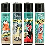 Clipper Feuerzeuge 4er Set Nachfüllbar & Wiederverwendbar Buntes Design Perfekt...