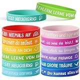MEJOSER 24 Stück Motivationsarmbänder Kinder auf Deutsch 18cm Silikonarmband...
