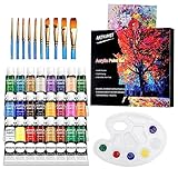 ARTKUNST 36-teiliges Acrylfarben-Set, 24 Tuben Farben mit 10 Pinseln, 1...