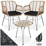 tectake® Outdoor Rattan Sitzgruppe, Möbel für 2 Personen, 3-TLG. Bistroset,...