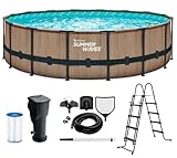 Summer Waves Frame Pool Komplettset | Rund 488x122 cm Teak Optik Braun |...