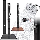 Arebos Solardusche 60 L & Bodenelement Anthrazit | mit Handbrause & Thermometer...