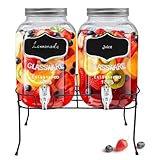 Getränke Spender Set - 2x 4l Glas mit Zapfhahn und Gestell - Saftspender...