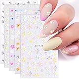 JMEOWIO 3D Nagelsticker Frühling Blumen 5 Blatt Nagelaufkleber 5D...