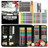 Zenacolor 74-teiliges professionelles Zeichenstifte Set, Federmappe mit 24...