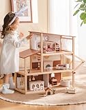 ROBUD Puppenhaus Holz, 3-Stöckiges Böhmischen Stil Puppenhaus mit 37 Zubehör...