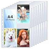 AOBOPLE 50 Stück Fotohüllen DIN A4,Transparent Postkartenhüllen, 4 Fach...