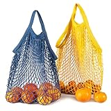 Ennoxwi 2 Stück Einkaufstasche Netz Baumwolle Einkaufsnetz mit Kurzer Griff...