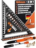 THORVALD Zimmermannswinkel 5-in-1 - Winkelmesser Anschlagwinkel + Tieflochmarker...