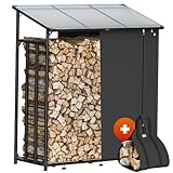 Gardebruk® Kaminholzregal Außen Stahl XXL Schwarz mit Dach Abdeckung...