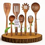 Kochlöffel Holz Set aus Teakholz im 7er Pack - Pfannenwender, Kochlöffel,...