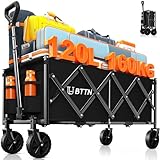 BTTN 120L Klappbarer Bollerwagen, 160kg (350LBS) Traglast Handwagen Faltbar mit...