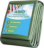Abio Abdeckplane 2x3m Grün 90g/m² Wasserdicht Plane mit Ösen Tarp Abdeckplane...
