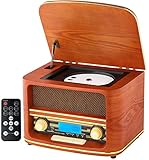 Nostalgie Kompaktanlage | Bluetooth | LCD Display | Retro Radio Holz mit CD...