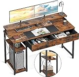 ODK Schreibtisch mit 2 Schubladen, Computertisch mit Regalen und...