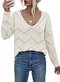 Dokotoo Damen Langarmshirt Pullover Elegant V-Ausschnitt Leichter Strickpullover...