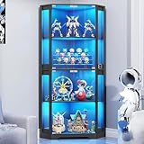 BROTTAR Eckvitrine mit Glastüren, 165x60cm Eck Bücherregal mit 3 Farben Led...