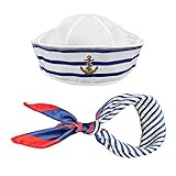 TSHAOUN Sailor Hat Schal Set für Männer und Frauen Blau Weiß Gestreift...