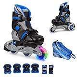 JAMBACH Kinder Inliner Set mit Protektoren verstellbar zum Rollschuh mit LED...