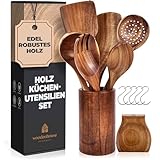 Holz Kochbesteck-Set mit Halter, Pfannenwender Kochlöffel Schöpfkelle...
