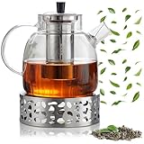 1.5L Teekanne mit Siebeinsatz und Deckel, Teekanne aus Glas Borosilikat, Glas...