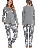 Les-Theresa Schlafanzug Damen Baumwolle Pyjama Set, Lang Zweiteiliger...