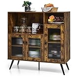 COSTWAY Vintage Küchenschrank mit Glastüren, Sideboard mit verstellbaren...