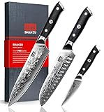 SHAN ZU Damastmesser-Set, 3-teilig japanisches...