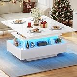 YITAHOME Couchtisch Höhenverstellbar, Wohnzimmertisch Hochglanz mit 2 Schublade...