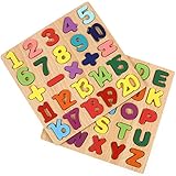 Gitua 2 Stück Holzpuzzle Spielzeug, Bunt Alphabet ABC Buchstaben Zahlen...