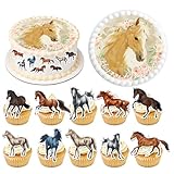 Tortenaufleger Pferde Essbar Tortendeko für Mädchen und Muffin Deko, Kuchen...