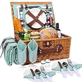 HYBDAMAI Picknickkorb Set für 4 Person mit Kühlfach und wasserdichte...
