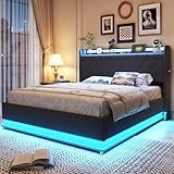 Kayan LED-Polsterbett 140X200 cm, Bett mit Großer Stauraum & Lattenrost,...
