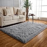 Achiiso Hochflorteppich,Grau Flauschiger Schlafzimmer Teppich,Wohnzimmer Teppich...