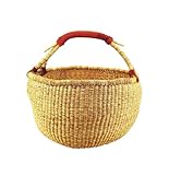 ca. 40cm Bolga Rundkorb Korb Afrika Ghana Einkaufskorb Ledergriff Natur...