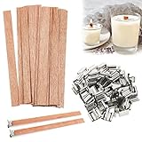 25 PCS Kerzendochte mit 25 PCS Eisenständer, Kerzen Machen Holzdocht für DIY...