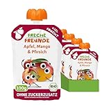 FRECHE FREUNDE Bio Quetschie Apfel, Mango & Pfirsich, Fruchtmus mit Obst im...