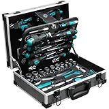 TLGREEN Alu-Werkzeugkoffer Gefüllt 122-tlg Werkzeug Set Werkzeugkasten...