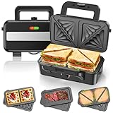 Sandwichmaker 3 IN 1, 1200W & 5-Gang-Temperaturregelung Waffeleisen,...