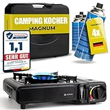 Magnum Gaskocher inkl. 4 Gaskartuschen - robuster Campingkocher mit Gaskartusche...