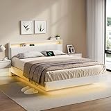 VASAGLE Bettgestell, Doppelbettgestell, 160 x 200 cm, schwebender visueller...